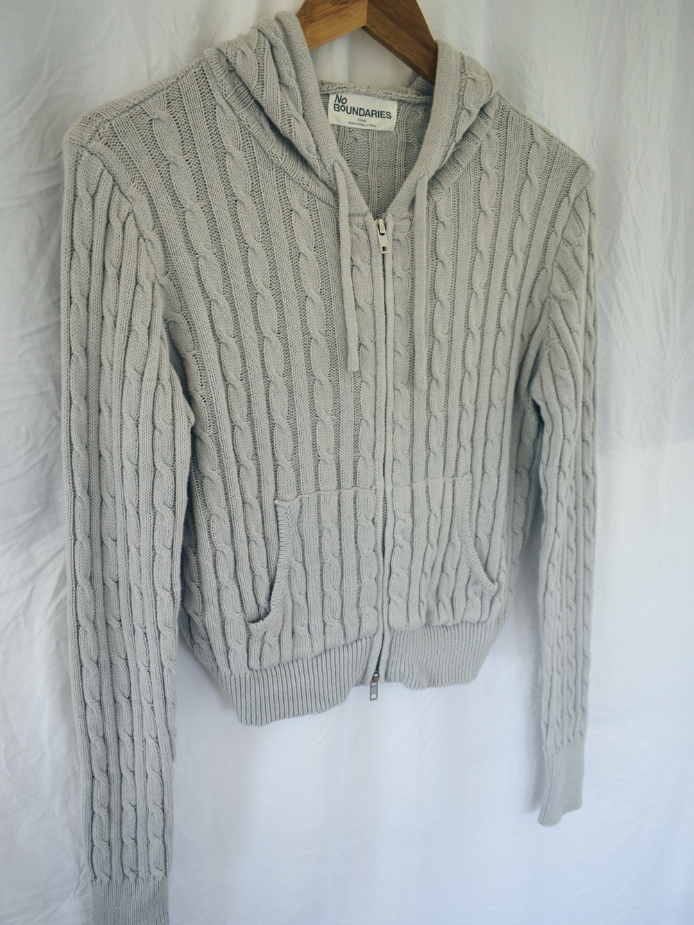 Light Gray Cable Knit Zip Hoodie